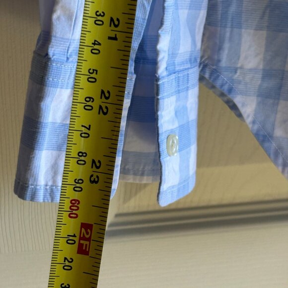 Gap Boyfriend fit button down shirt women's size medium in blue and white plaid - Picture 5 of 7
